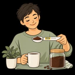 Kaffeepulver wird mit der Löffelwaage auf 13 g abgewogen